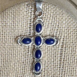 Sterling Silver Cross with Blue Lapis Stones